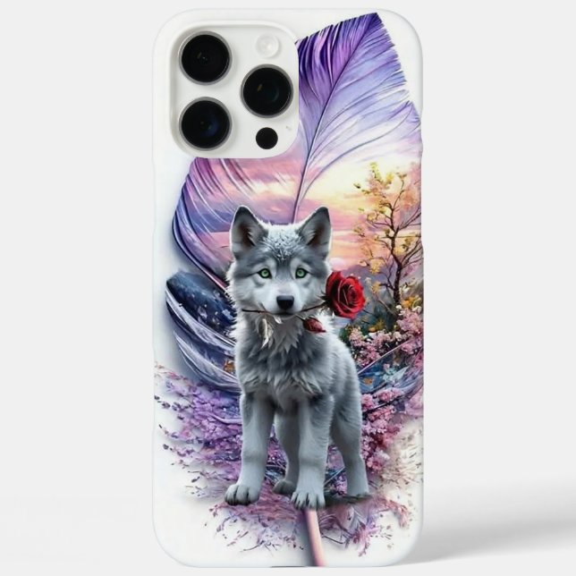 Wolf Welpe & Feder iPhone 16 Pro Max Hülle (Rückseite)