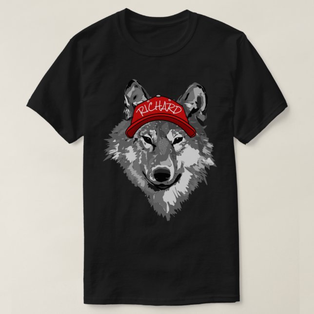 Wolf White&Black Red Baseball Cap Name Team T-Shir T-Shirt (Design vorne)