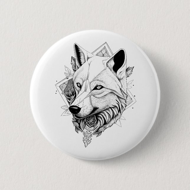 Wolf Wild Animal Nature Illustration Art Tattoo Button (Vorderseite)