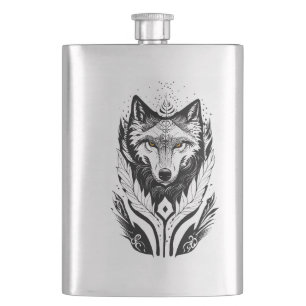 Wolf Wild Animal Nature Illustration Art Tattoo Flachmann