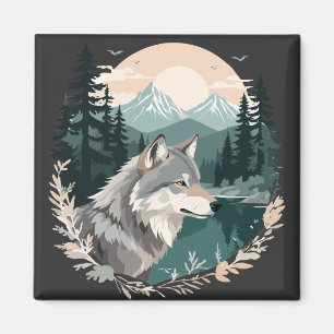 Wolf Wildtiere Natur Außenbereich Wasserfarbe Magnet