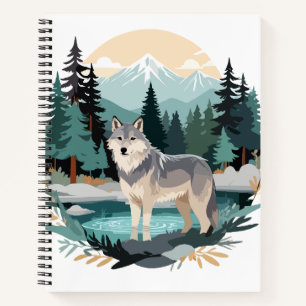 Wolf Wildtiere Natur Außenbereich Wasserfarbe Notizbuch