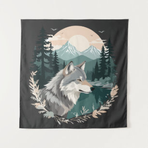 Wolf Wildtiere Natur Außenbereich Wasserfarbe Wandteppich
