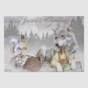 Wolf Winter Snow Forest Moon Landschaft Seidenpapier