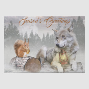 Wolf Winter Snow Forest Moon Landschaft Seidenpapier