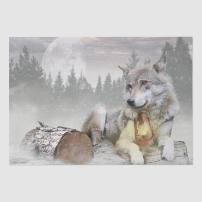 Wolf Winter Snow Forest Moon Landschaft Seidenpapier (Vorderseite)