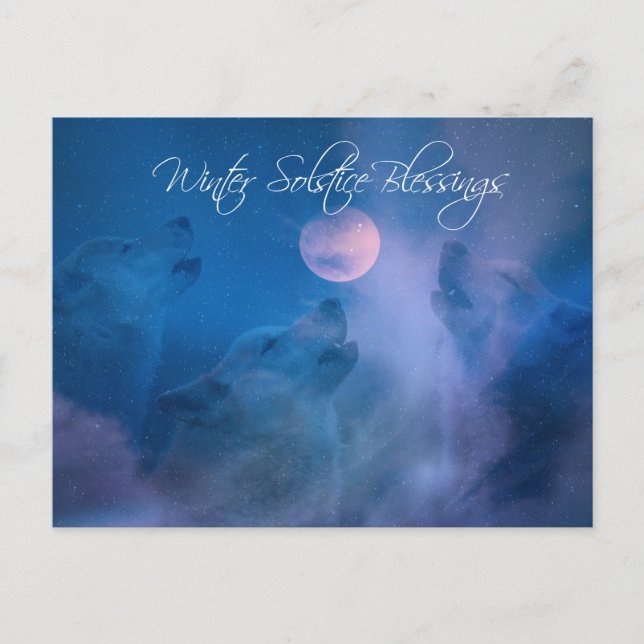 Wolf Winter Solstice Segen Postkarte (Vorderseite)