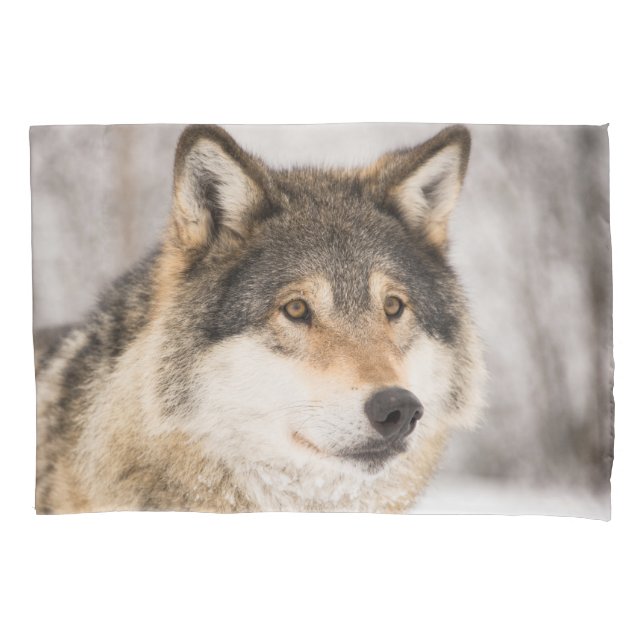 Wolf Winterwaldschneewelt Kissenbezug (Vorderseite)