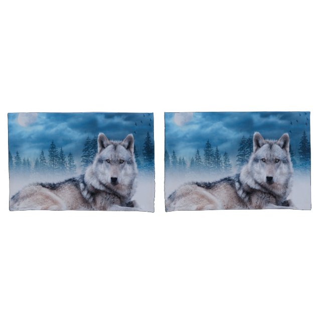 Wolf / Wolf Wolf Moon Mondlicht Kissenbezug (Vorderseite-Set)