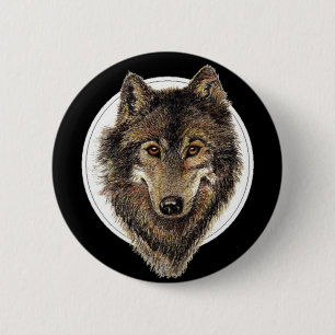 Wolf, Wölfe, Aquarell-Tier, Natur Button