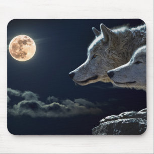 Wolf-Wölfe, die am Vollmond nachts heulen Mousepad