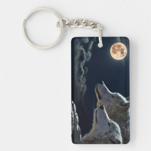 Wolf-Wölfe, die am Vollmond nachts heulen Schlüsselanhänger