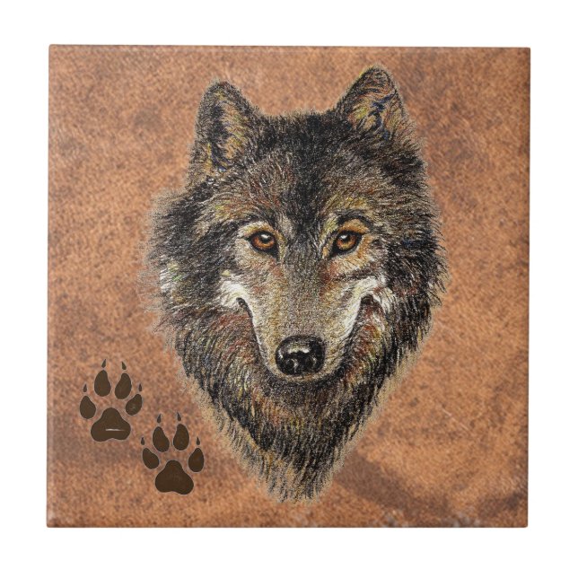 Wolf, Wölfe, Natur, Wildtiere, Aquarelltiere Fliese (Vorderseite)