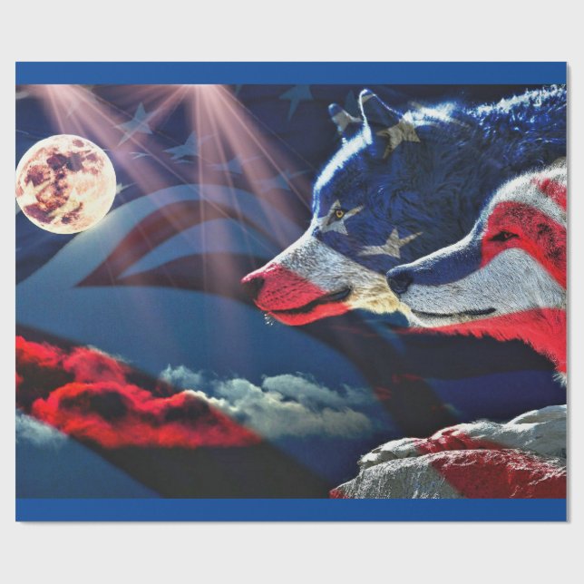 Wolf Wölfe Vollmond Geschenkpapier (Flach)