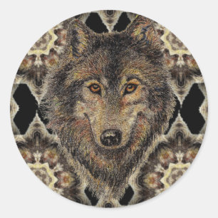 Wolf, Wölfe, Wildtiere, Natur, Runder Aufkleber