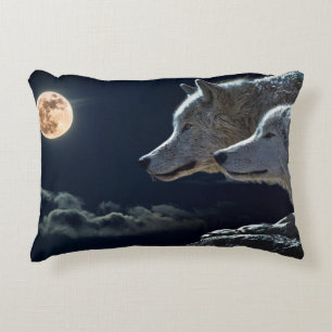 Wolf Wolves Howling am Vollmond nachts Zierkissen