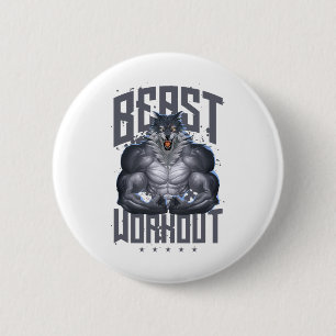Wolf Workout Beast Gym Fitness Bodybuilding Muskel Button