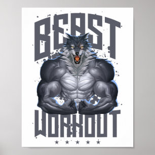 Wolf Workout Beast Gym Fitness Bodybuilding Muskel Poster