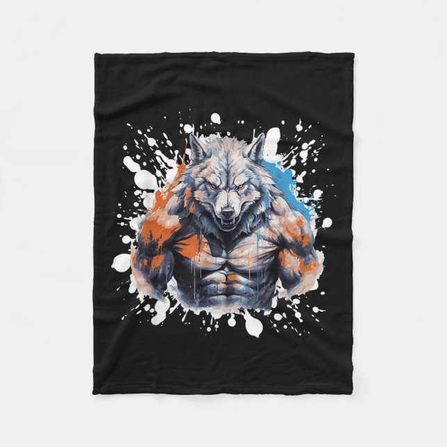 Wolf Workout Fitnessstudio Kämpfer Bodybuilder  Fleecedecke (Vorderseite)