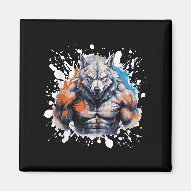 Wolf Workout Fitnessstudio Kämpfer Bodybuilder  Magnet (Vorne)