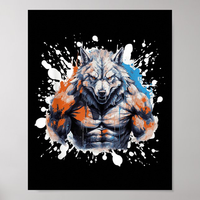 Wolf Workout Fitnessstudio Kämpfer Bodybuilder  Poster (Vorne)