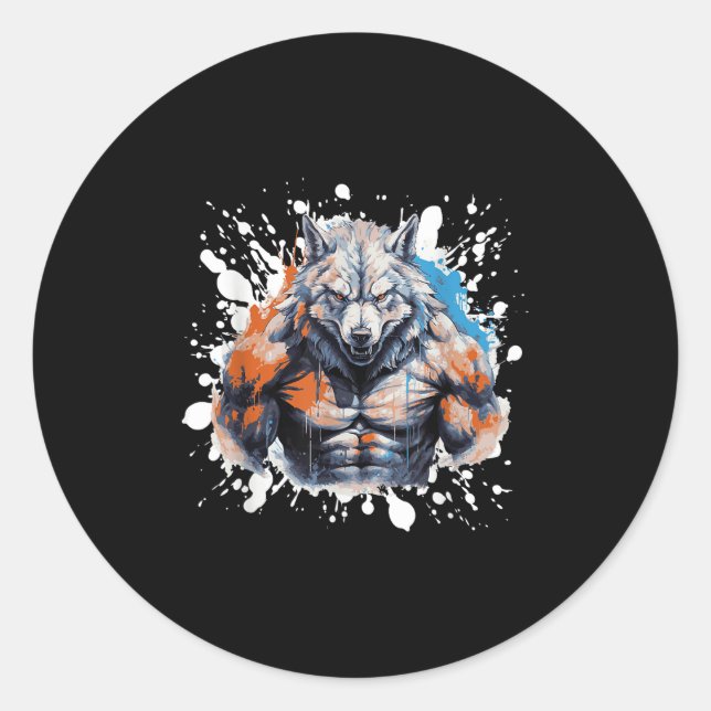 Wolf Workout Fitnessstudio Kämpfer Bodybuilder  Runder Aufkleber (Vorderseite)