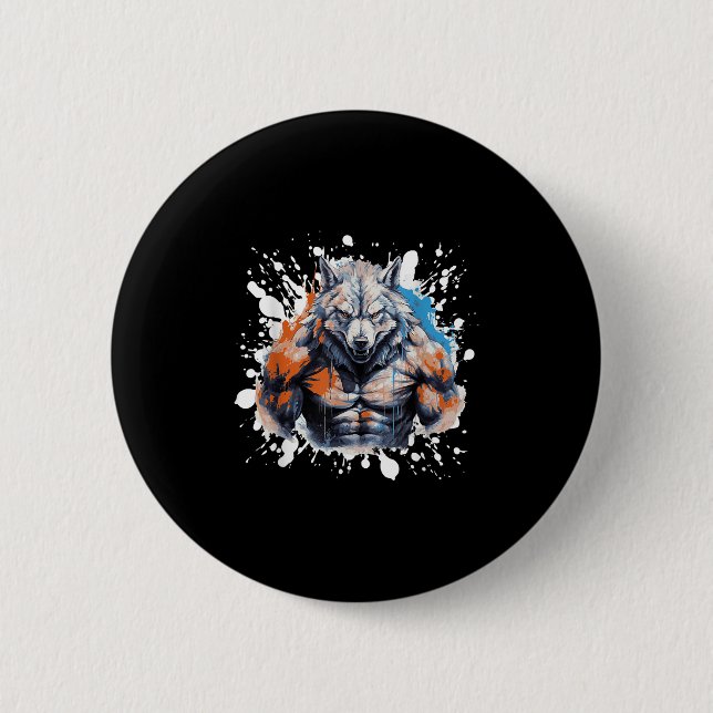 Wolf Workout Gym Fighter Bodybuilder  Button (Vorderseite)
