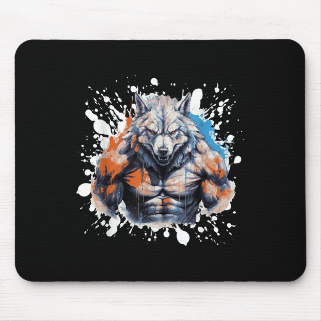 Wolf Workout Gym Fighter Bodybuilder  Mousepad (Vorne)