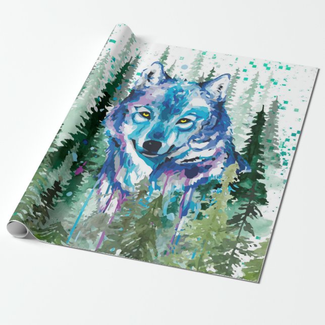 Wolf Wrapping Paper | Farbenfroher Wolf Geschenkpapier (Ungerollt)