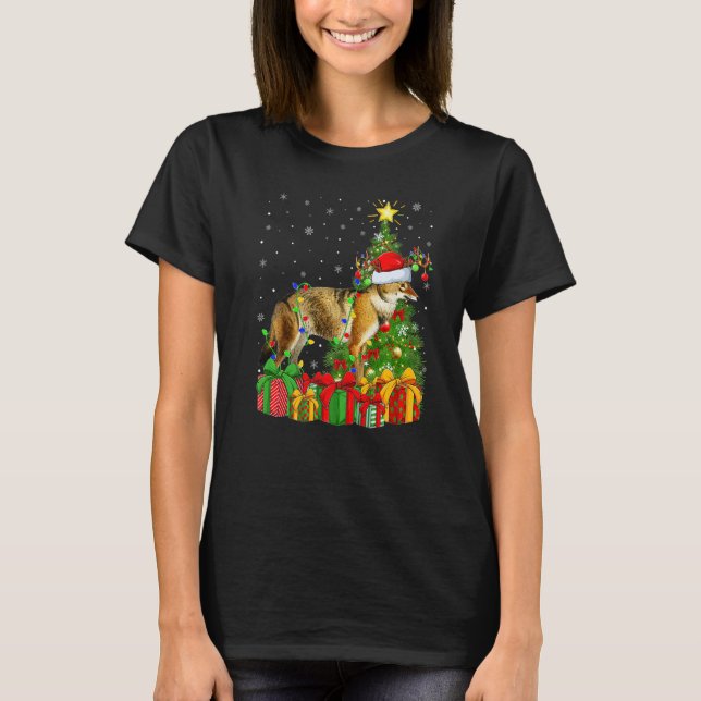 Wolf  Xmas Holiday Santa Wolf Christmas Tree T-Shirt (Vorderseite)