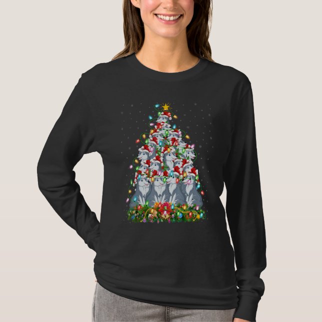 Wolf   Xmas Lights Santa Wolf Christmas Tree T-Shirt (Vorderseite)