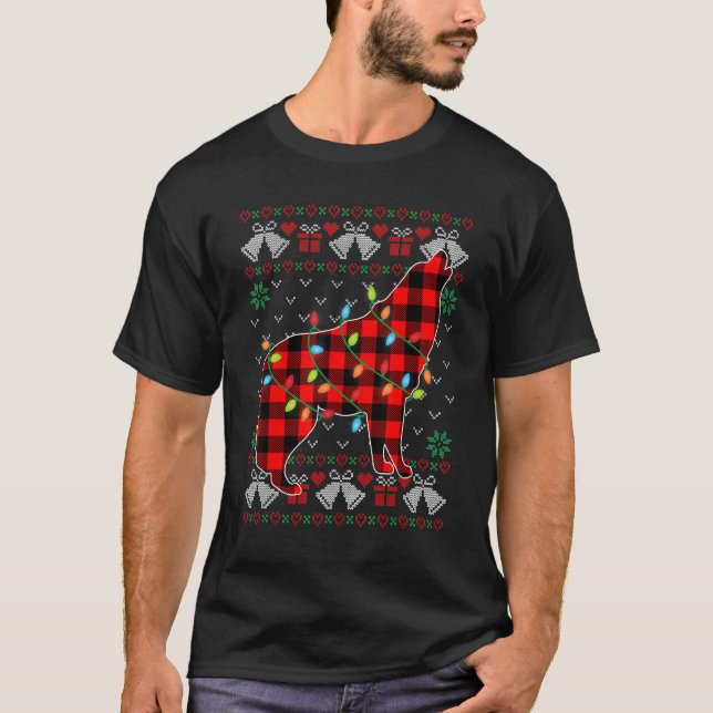 Wolf     Xmas Lights Ugly Christmas Sweater T-Shirt (Vorderseite)