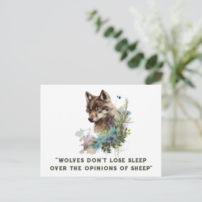 Wolf Zitat Postkarte (Stehend Vorderseite)