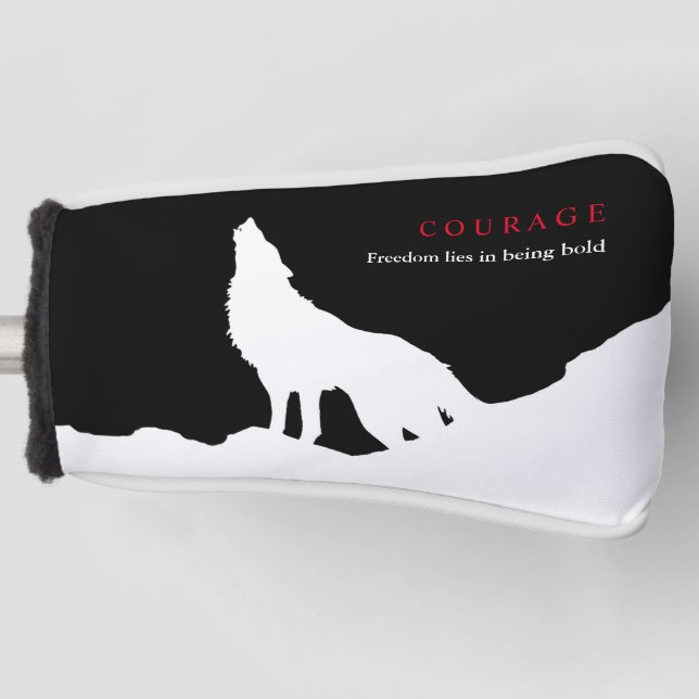 Wolf zum Schwarz-weißen Mut Golf Headcover (Vorderseite)