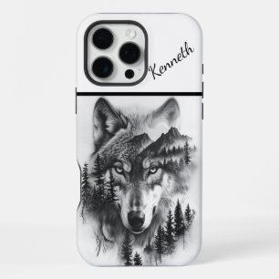 Wolf zwischen Bergen und Wald iPhone 16 Pro Max Hülle