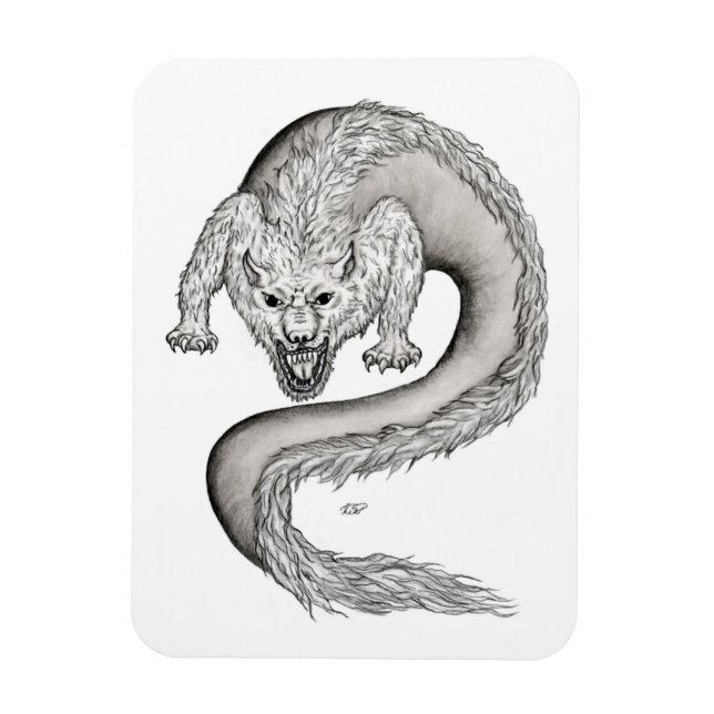 Wolfdragon black and white design magnet (Vertikal)