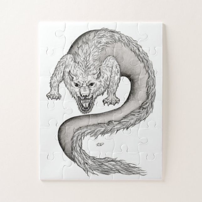 Wolfdragon Schwarzweiß-Design (Vertikal)