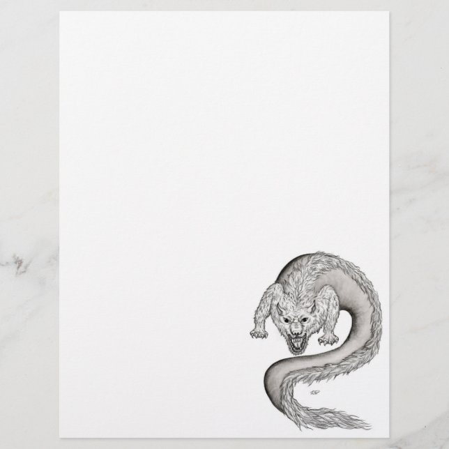 Wolfdragon Schwarzweiß-Design Briefbogen (Vorderseite)