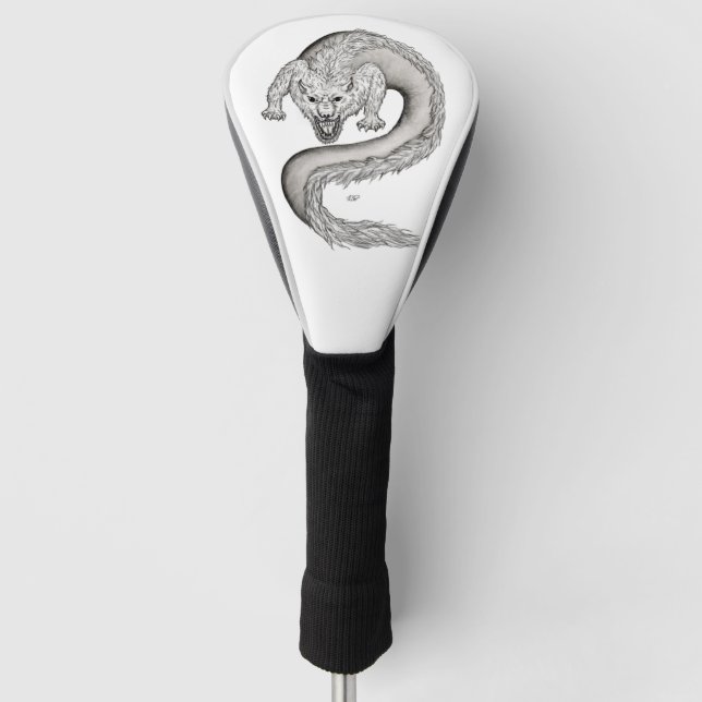 Wolfdragon Schwarzweiß-Design Golf Headcover (Vorderseite)
