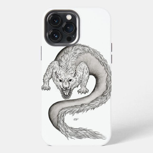 Wolfdragon Schwarzweiß-Design iPhone 13 Pro Max Hülle (Rückseite)