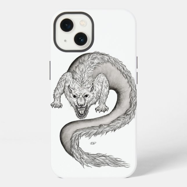 Wolfdragon Schwarzweiß-Design iPhone Hülle (Rückseite)