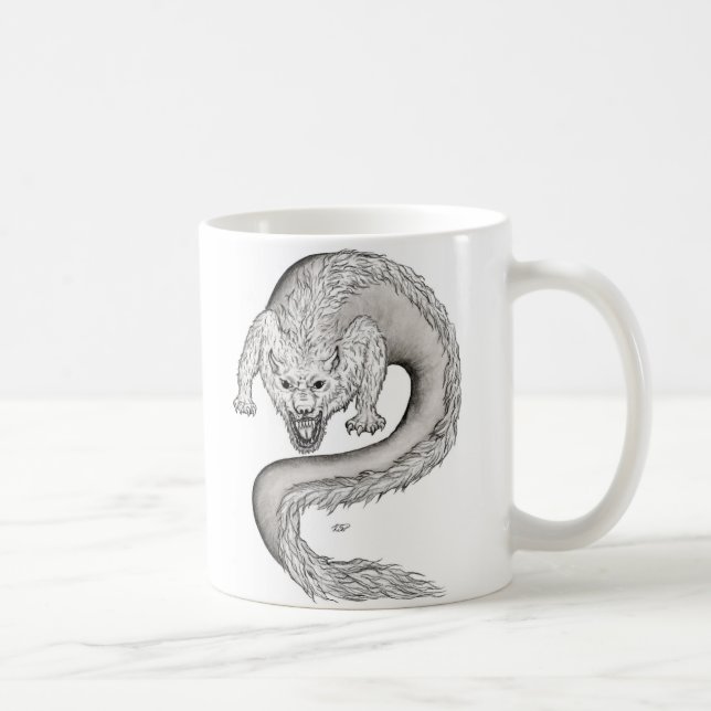 Wolfdragon Schwarzweiß Design Kaffeetasse (Rechts)