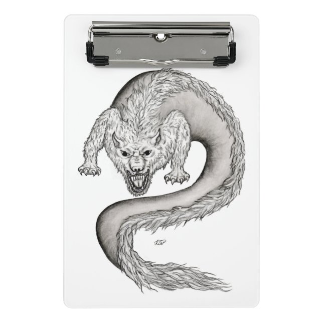 Wolfdragon Schwarzweiß-Design Mini Klemmbrett (Vorderseite)