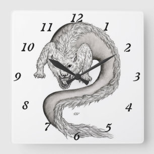 Wolfdragon Schwarzweiß-Design Quadratische Wanduhr