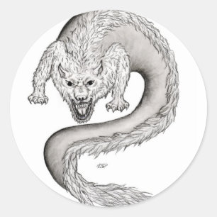 Wolfdragon Schwarzweiß Design Runder Aufkleber