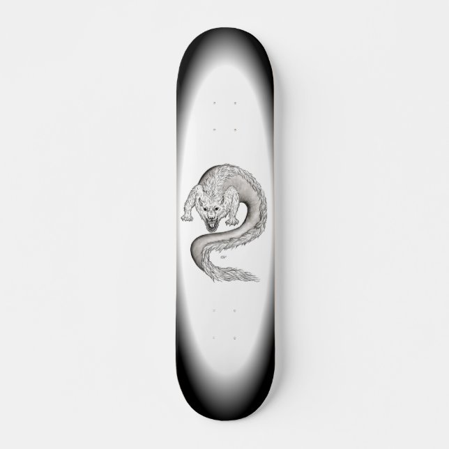 Wolfdragon Schwarzweiß Design Skateboard (Vorne)