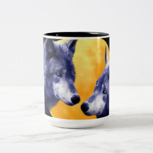 Wölfe am Vollmond Zweifarbige Tasse