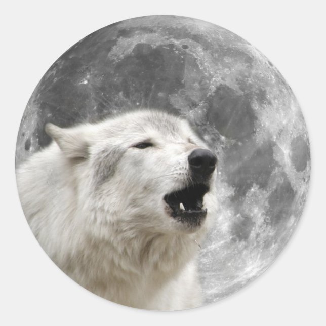 Wölfe auf dem Mond Runder Aufkleber (Vorderseite)