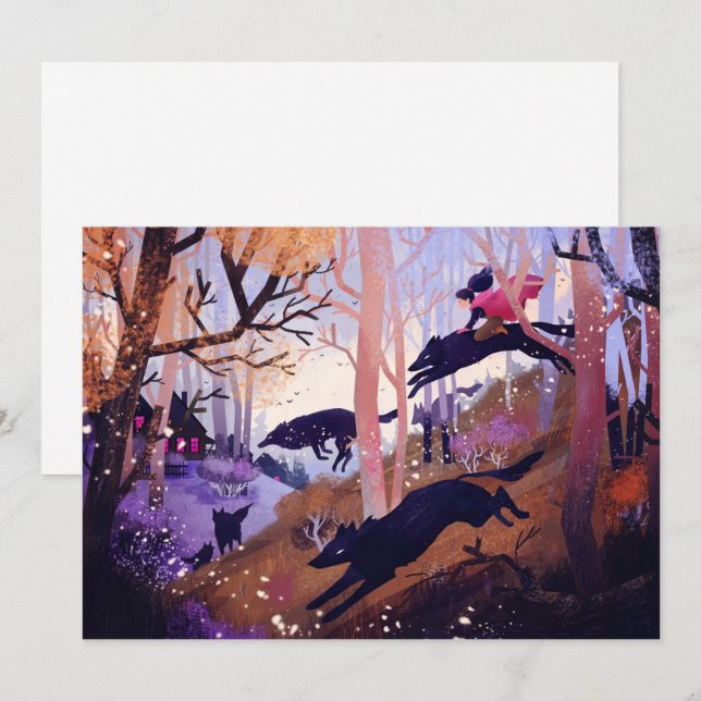Wölfe auf der Waldpostkarte Einladung (Vorne/Hinten)