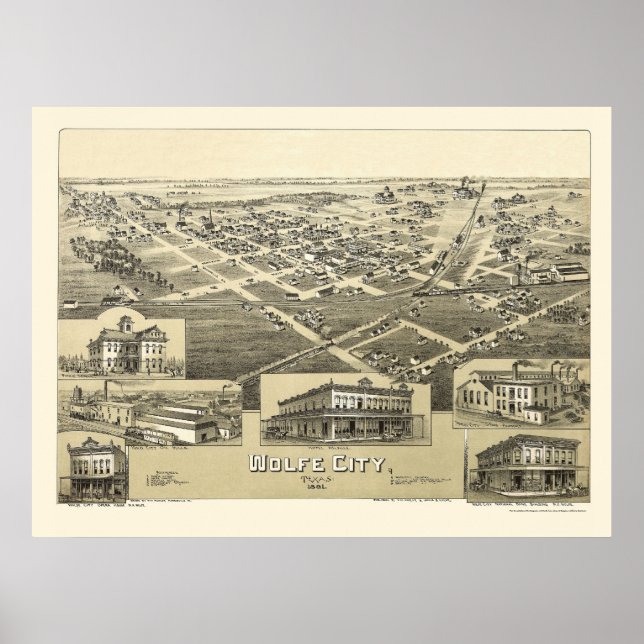 Wolfe City, TX Panorama Karte - 1891 Poster (Vorne)